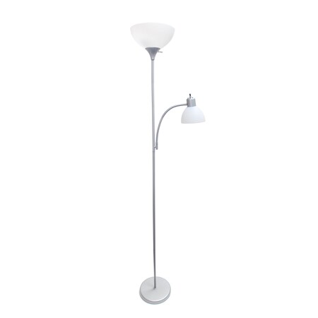 Creekwood Home Traditional 2 Light Mother Daughter Metal Floor Lamp, Torchiere, Reading Plastic Shades, Silver CWF-3000-SL